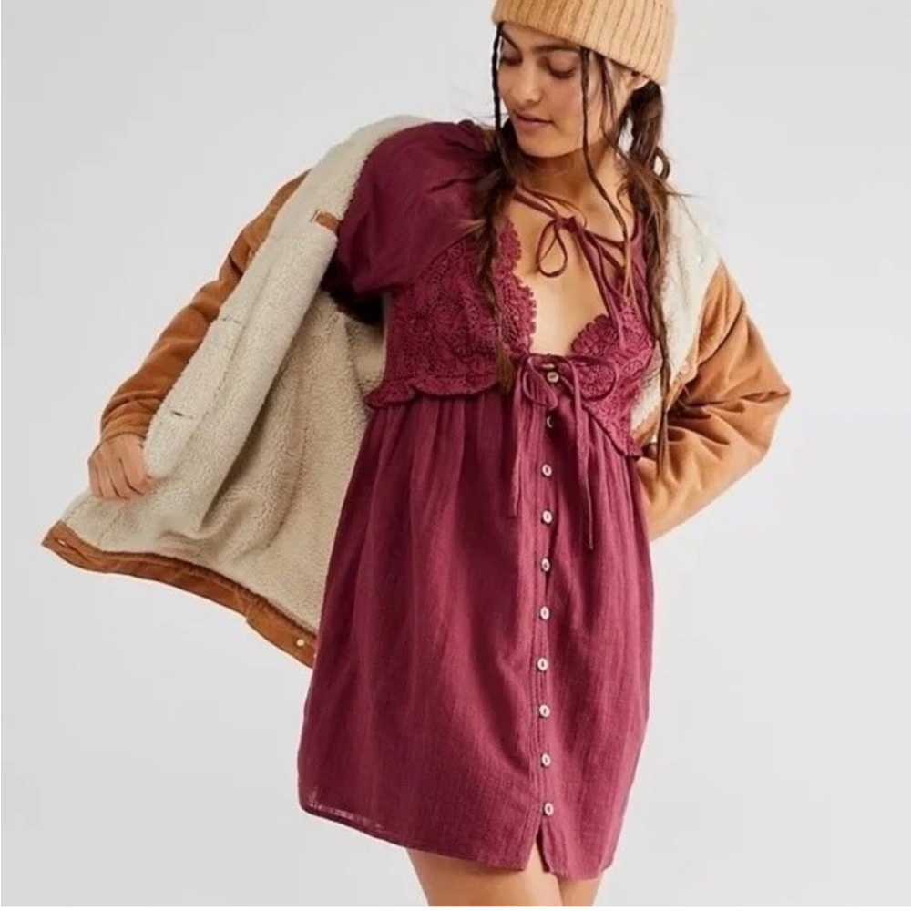 Free People Summer Struttin‎ Dress M Crochet Wine Cotton